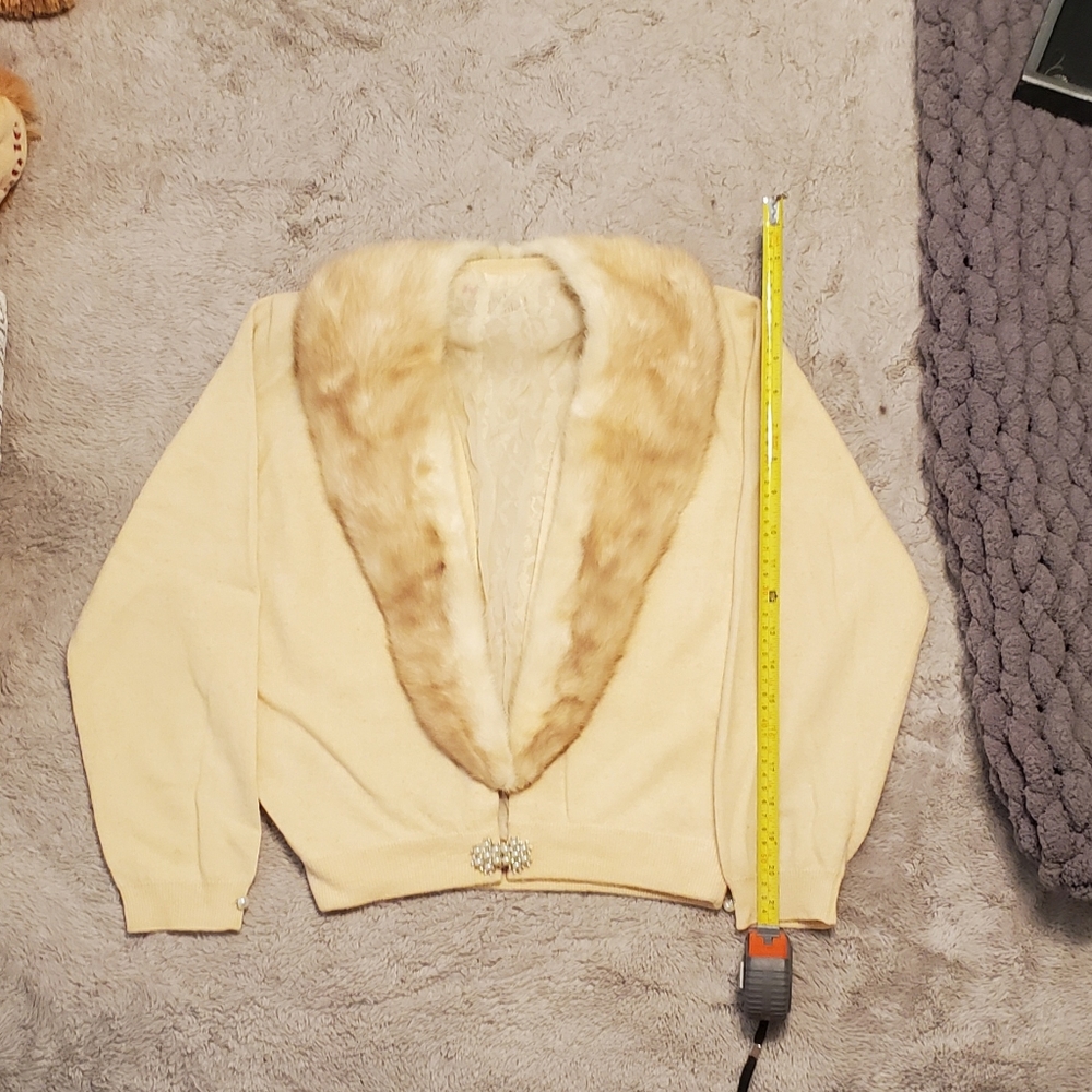 1950s Vintage "Pringle of Scotland" Cashmere Cardigan with mink stole